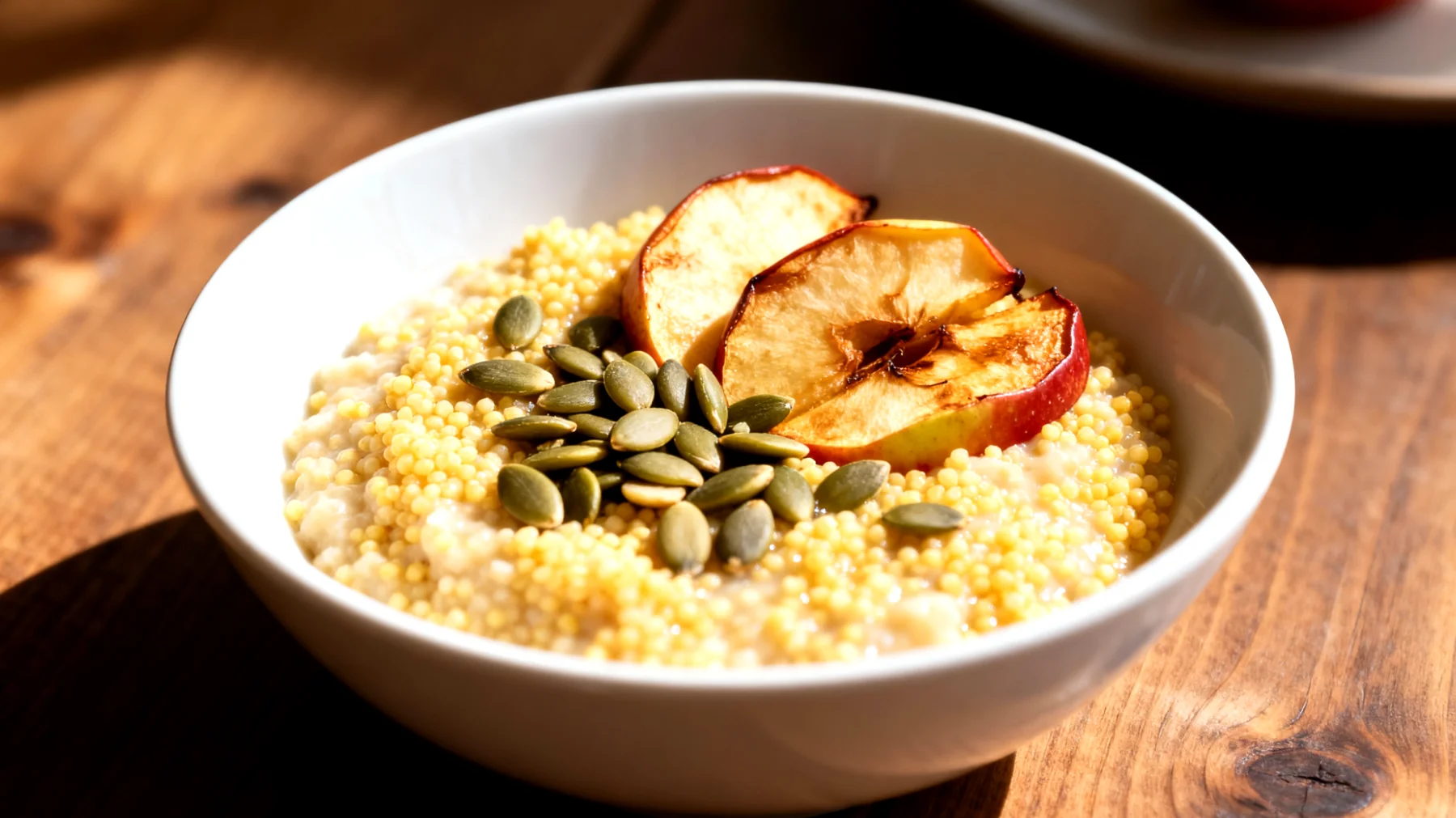 Porridge di miglio con semi di zucca e mela cotta"