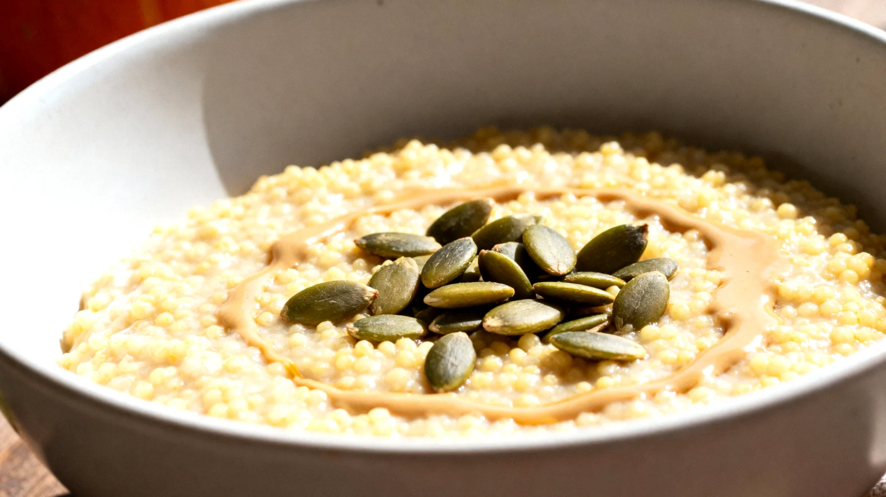 Porridge di miglio con semi di zucca e tahini"