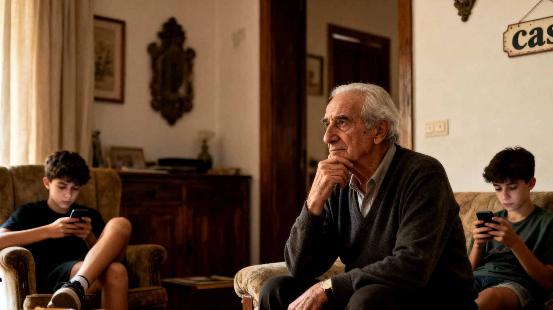 Nonno che desidera costruire un legame più profondo con i nipoti adolescenti ma fatica a trovare momenti significativi da condividere insieme a causa degli impegni dei ragazzi, della distanza generazionale e della mancanza di interessi comuni"